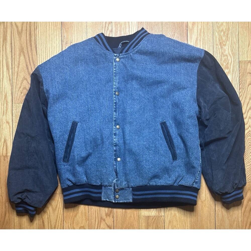 Vintage 90s Dual Control Denim Wool Bomber Letterman Stadium Jacket Mens Size XL